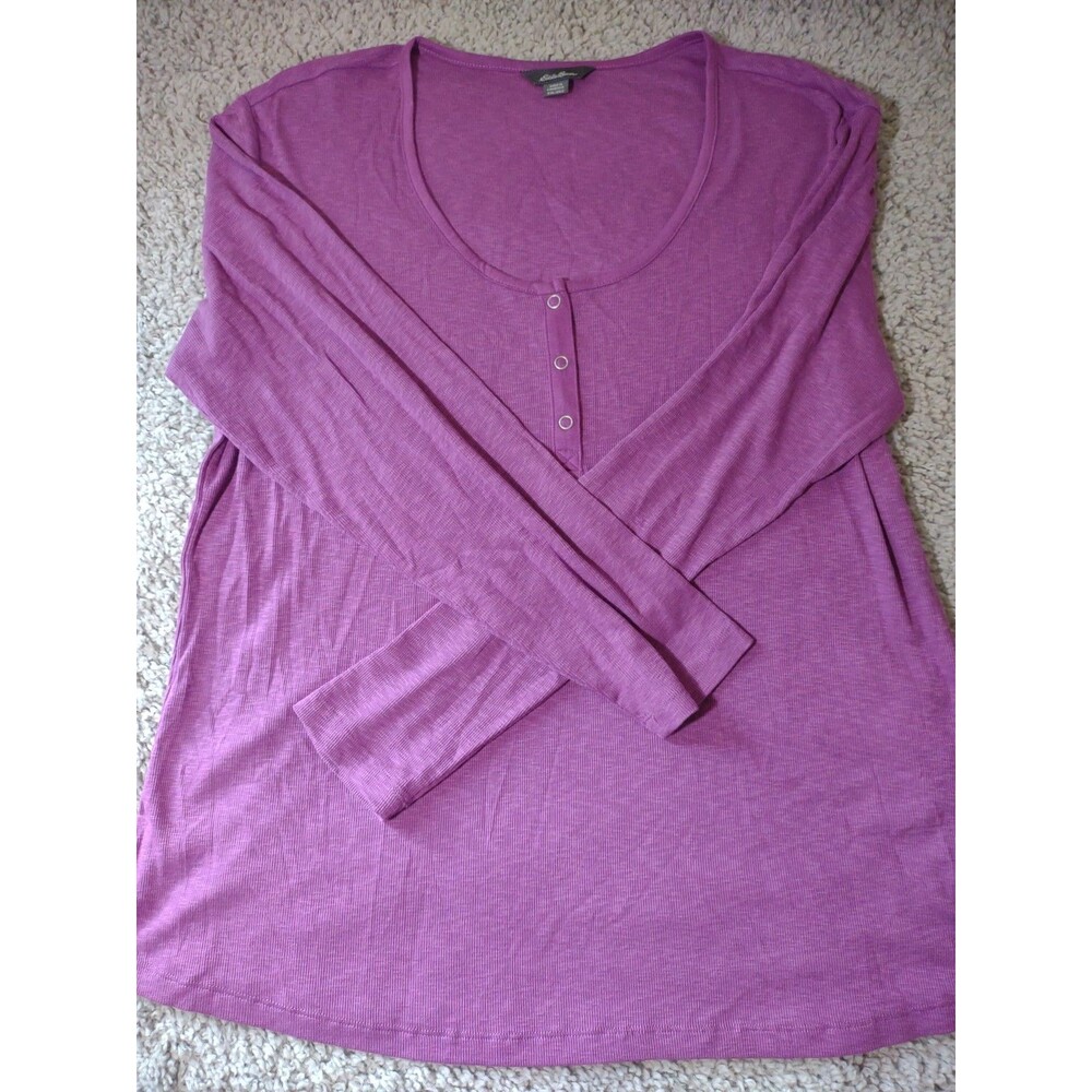 Eddie Bauer Magenta 1/4 Button Long Sleeve Women's Top Size XXL Thin